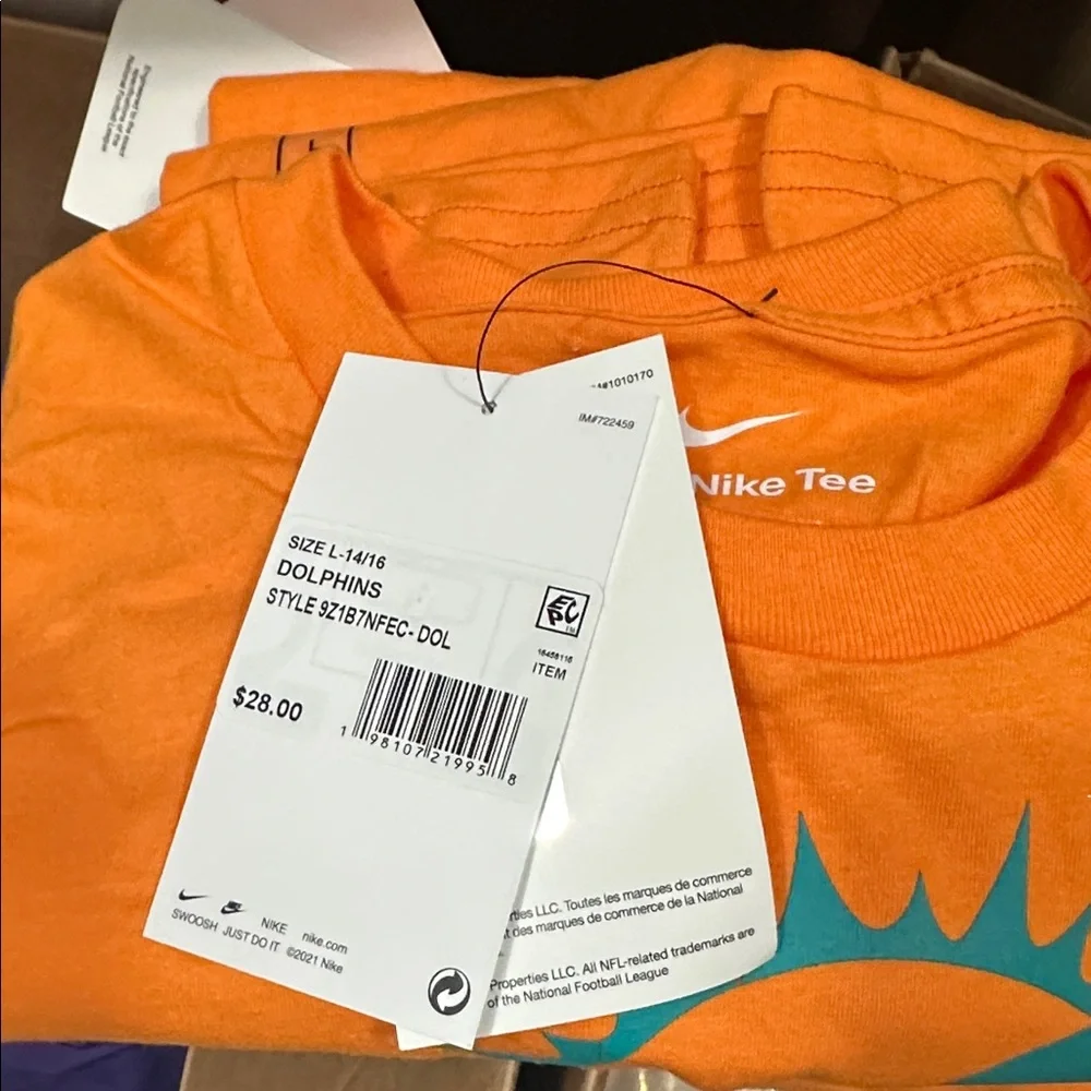 Nike Orange Miami Dolphins Faded Essential Youth T-Shirt‎ NWT Size M 10/12